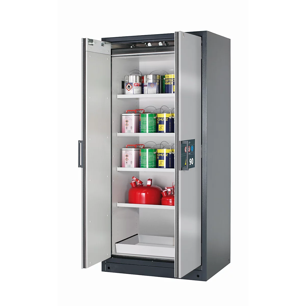 Sicherheitsschrank Typ 90 asecos Q-CLASSIC-90, Flügeltüren, Front asecos Silber, B 893 x T 615 x H 1953 mm