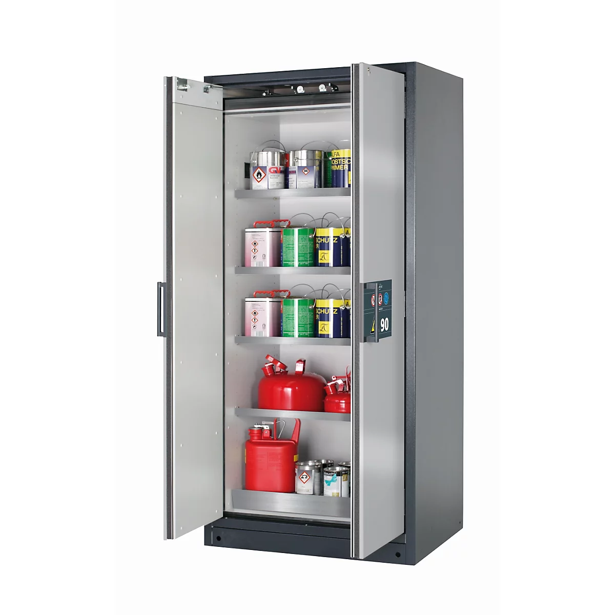 Sicherheitsschrank Typ 90 asecos Q-CLASSIC-90, Flügeltüren, Front asecos Silber, B 893 x T 615 x H 1953 mm