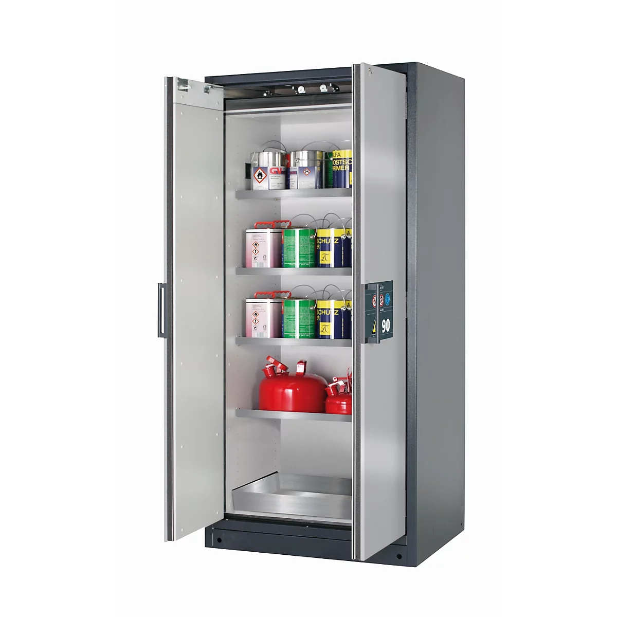 Sicherheitsschrank Typ 90 asecos Q-CLASSIC-90, Flügeltüren, Front asecos Silber, B 893 x T 615 x H 1953 mm