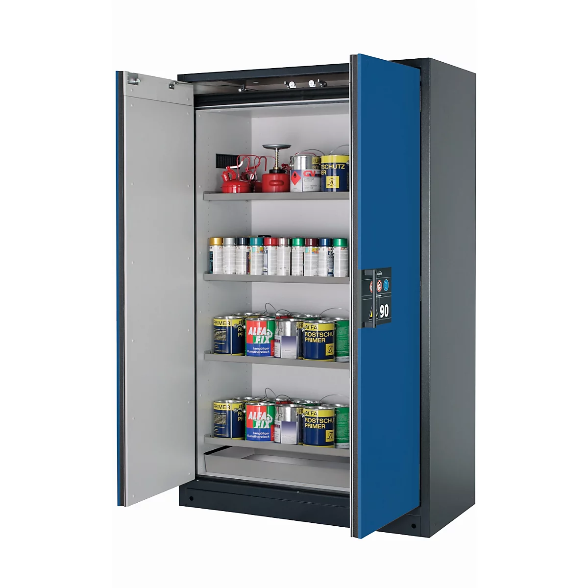 Sicherheitsschrank Typ 90 asecos Q-CLASSIC-90, Flügeltüren, Front Enzianblau, B 1193 x T 615 x H 1953 mm