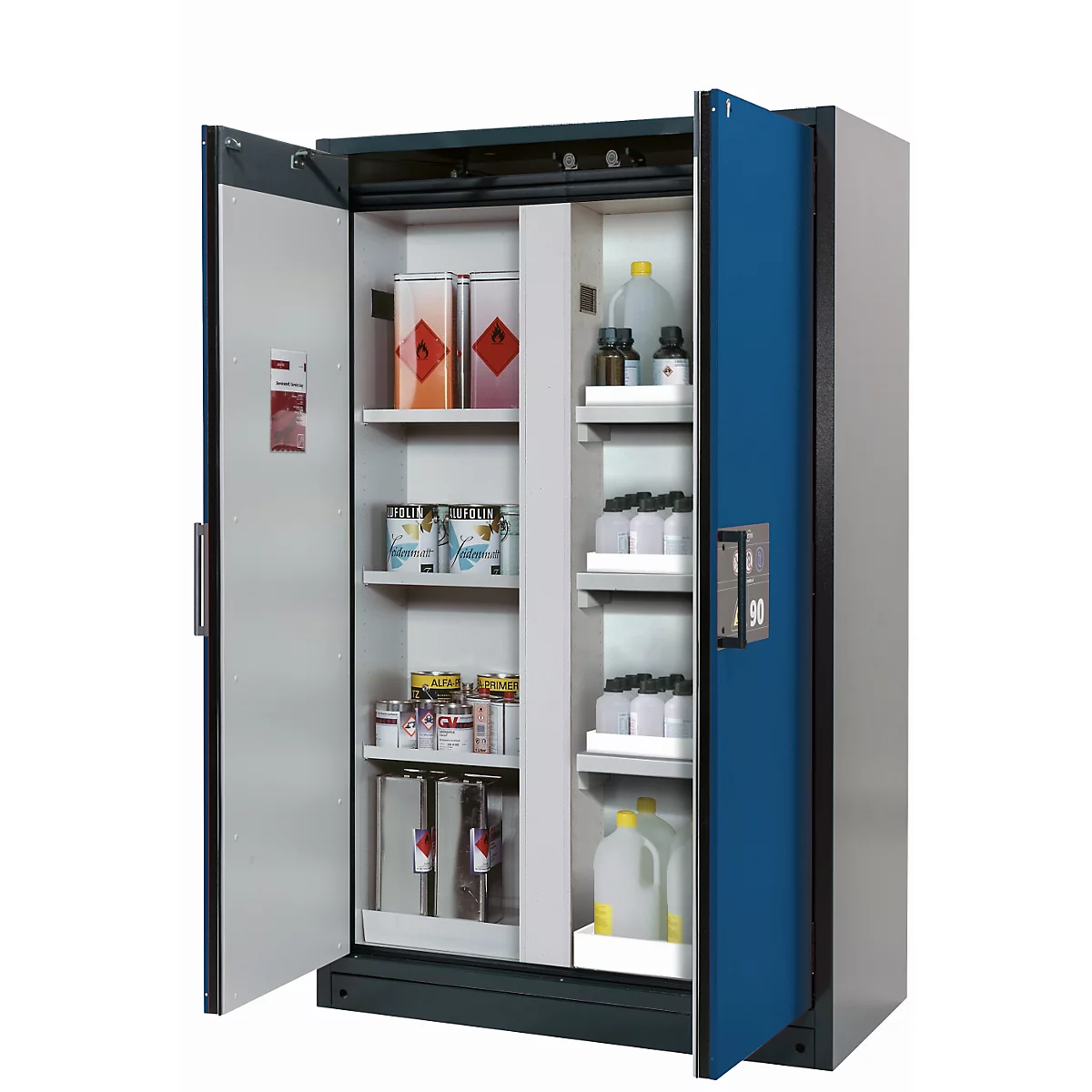 Sicherheitsschrank Typ 90 asecos Q-CLASSIC-90, Flügeltüren, Front Enzianblau, B 1193 x T 615 x H 1953 mm