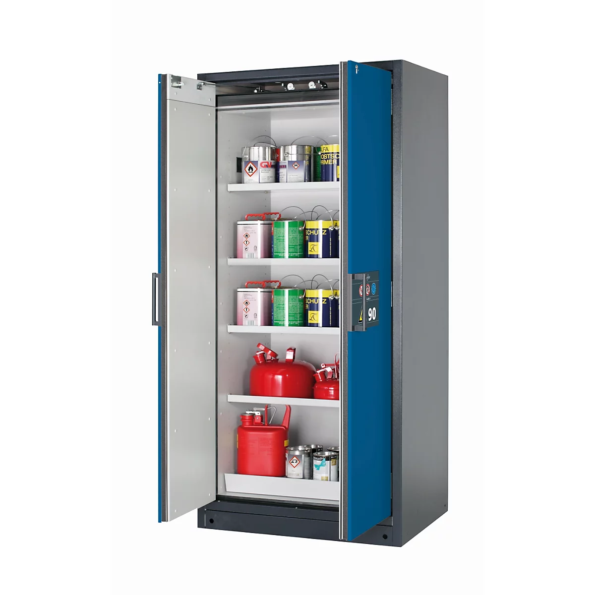 Sicherheitsschrank Typ 90 asecos Q-CLASSIC-90, Flügeltüren, Front Enzianblau, B 893 x T 615 x H 1953 mm