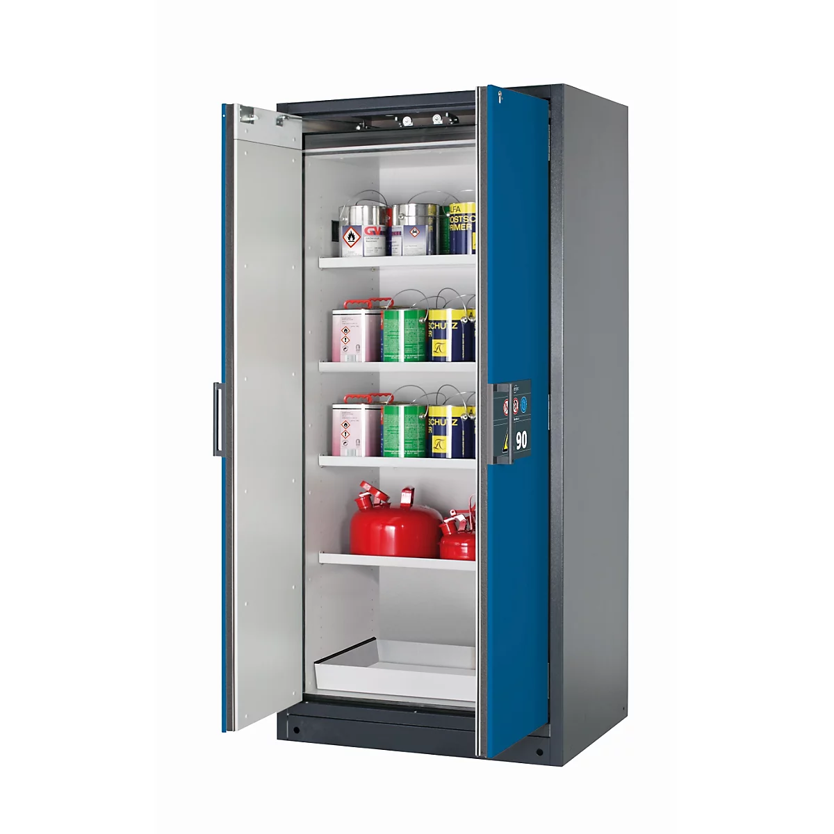 Sicherheitsschrank Typ 90 asecos Q-CLASSIC-90, Flügeltüren, Front Enzianblau, B 893 x T 615 x H 1953 mm