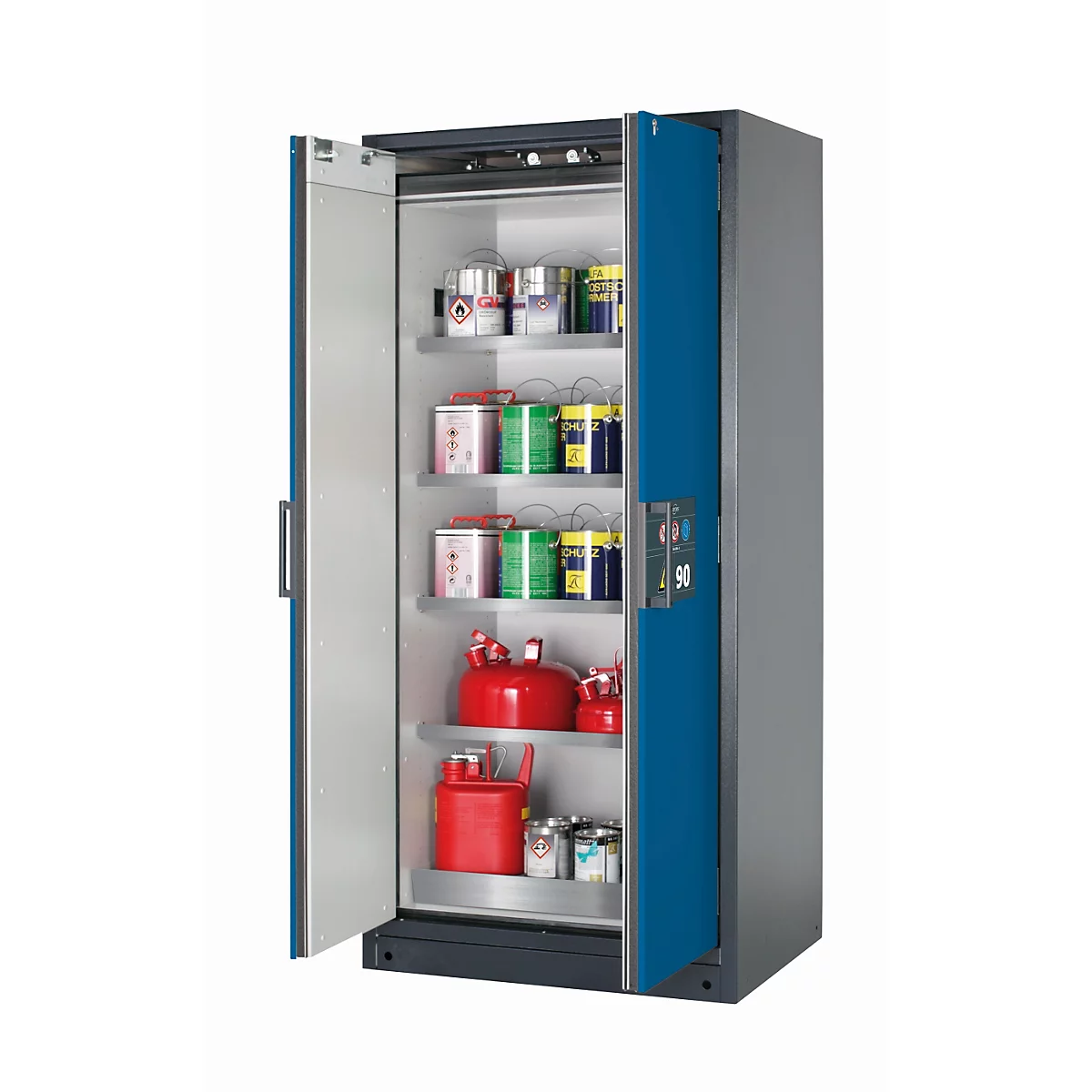 Sicherheitsschrank Typ 90 asecos Q-CLASSIC-90, Flügeltüren, Front Enzianblau, B 893 x T 615 x H 1953 mm
