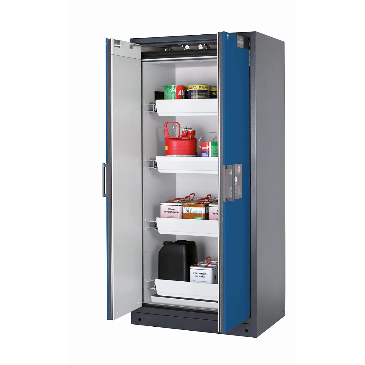 Sicherheitsschrank Typ 90 asecos Q-CLASSIC-90, Flügeltüren, Front Enzianblau, B 893 x T 615 x H 1953 mm