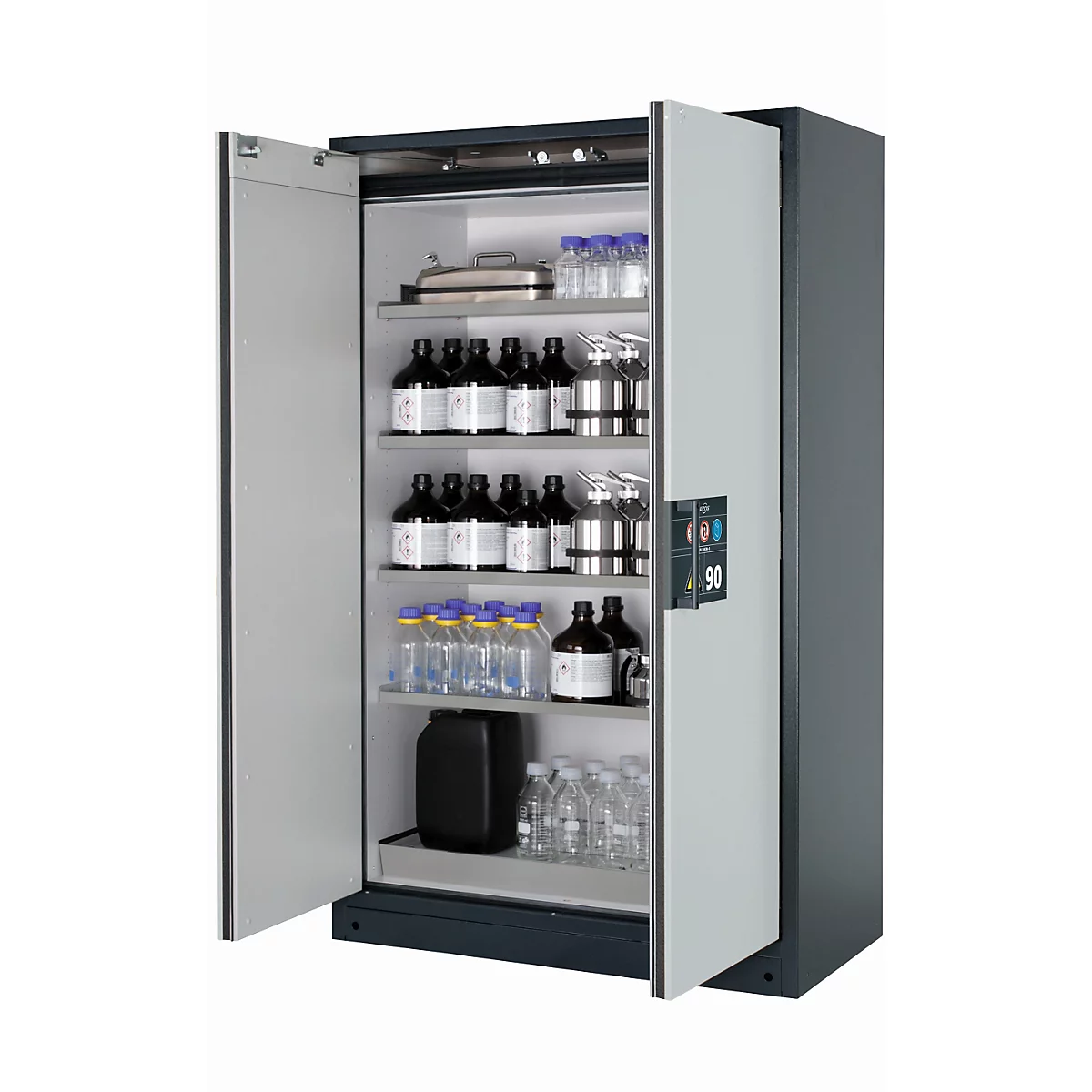 Sicherheitsschrank Typ 90 asecos Q-CLASSIC-90, Flügeltüren, Front Lichtgrau, B 1193 x T 615 x H 1953 mm
