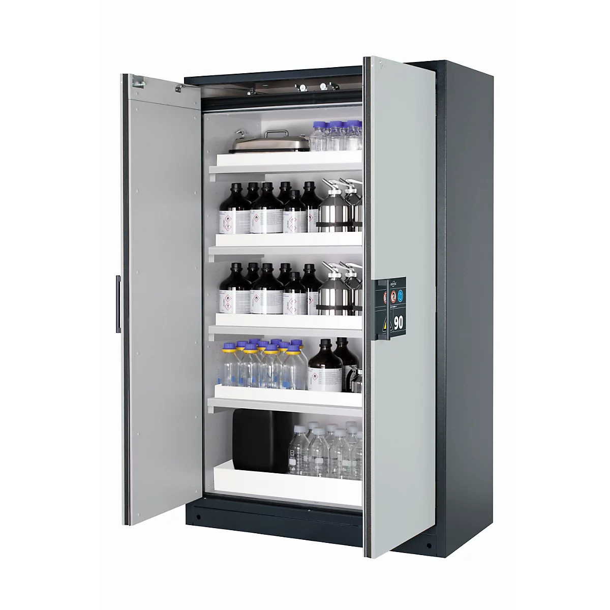 Sicherheitsschrank Typ 90 asecos Q-CLASSIC-90, Flügeltüren, Front Lichtgrau, B 1193 x T 615 x H 1953 mm