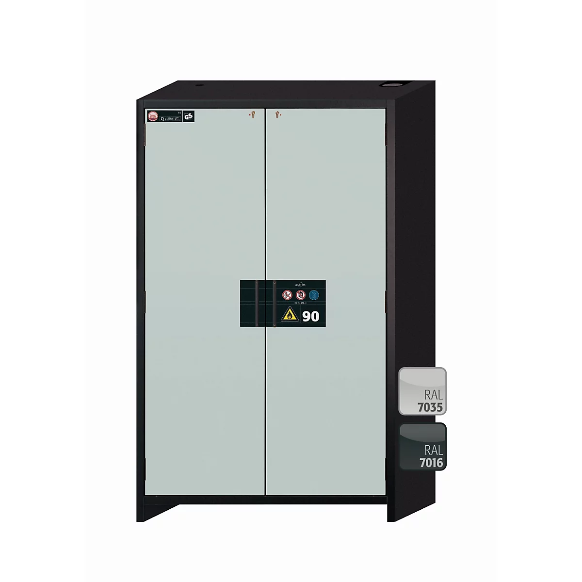 Sicherheitsschrank Typ 90 asecos Q-CLASSIC-90, Flügeltüren, Front Lichtgrau, B 1193 x T 615 x H 1953 mm