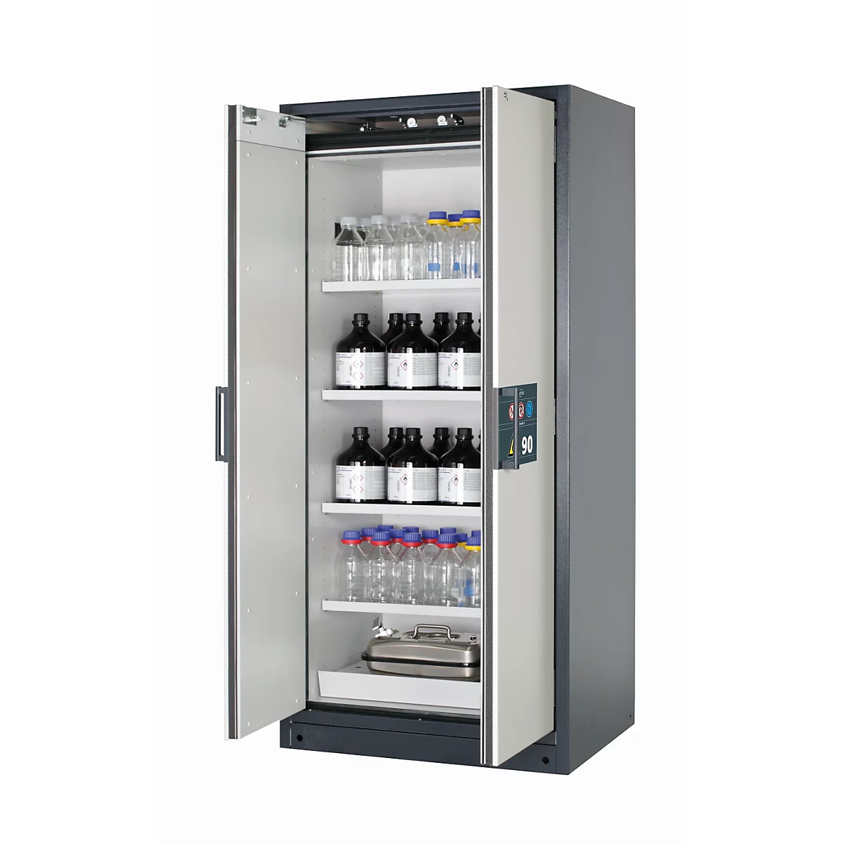 Sicherheitsschrank Typ 90 asecos Q-CLASSIC-90, Flügeltüren, Front Lichtgrau, B 893 x T 615 x H 1953 mm