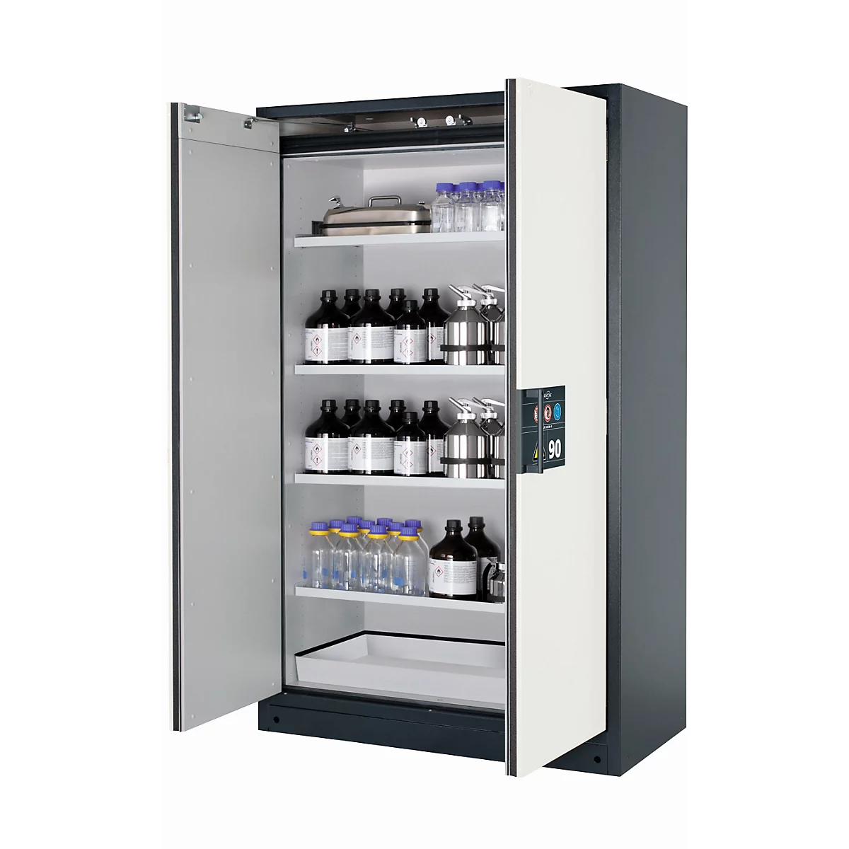 Sicherheitsschrank Typ 90 asecos Q-CLASSIC-90, Flügeltüren, Front Reinweiß, B 1193 x T 615 x H 1953 mm