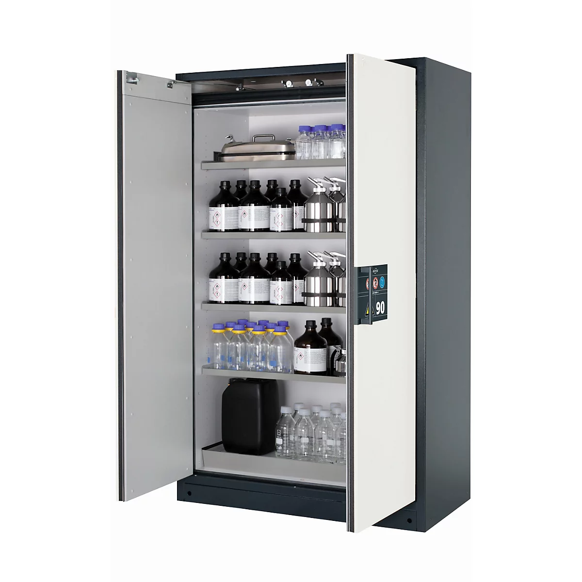 Sicherheitsschrank Typ 90 asecos Q-CLASSIC-90, Flügeltüren, Front Reinweiss, B 1193 x T 615 x H 1953 mm