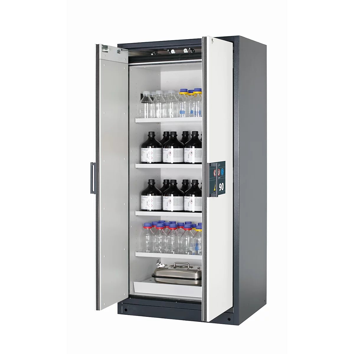 Sicherheitsschrank Typ 90 asecos Q-CLASSIC-90, Flügeltüren, Front Reinweiß, B 893 x T 615 x H 1953 mm