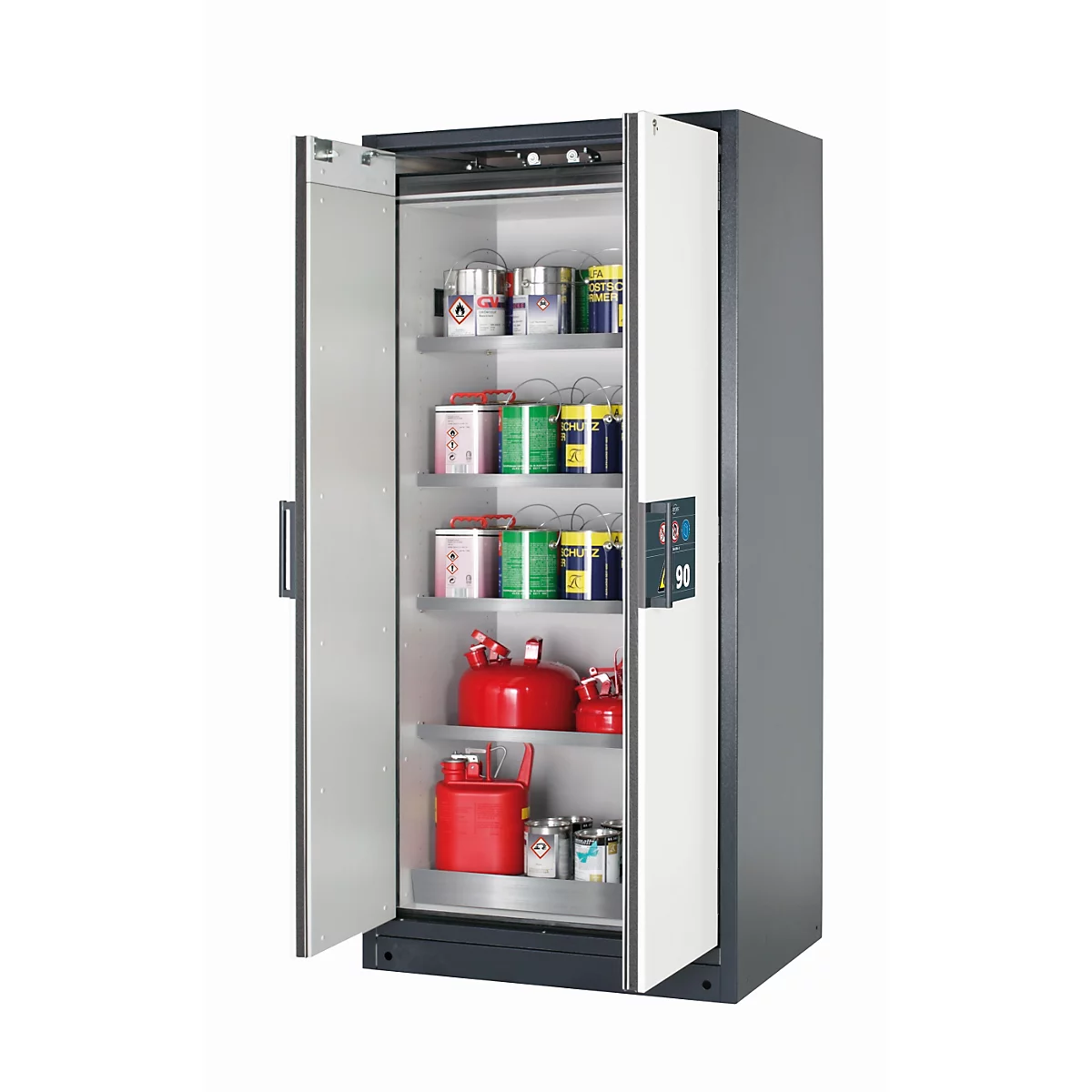 Sicherheitsschrank Typ 90 asecos Q-CLASSIC-90, Flügeltüren, Front Reinweiß, B 893 x T 615 x H 1953 mm