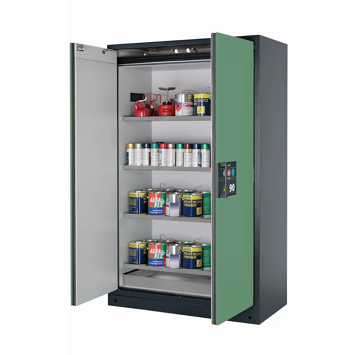 Sicherheitsschrank Typ 90 asecos Q-CLASSIC-90, Flügeltüren, Front Resedagrün, B 1193 x T 615 x H 1953 mm