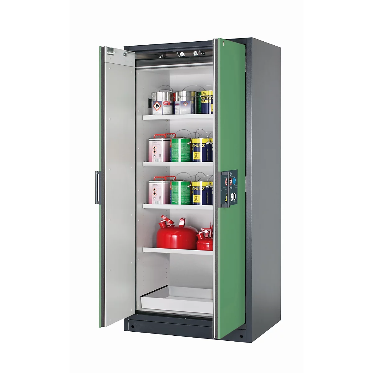 Sicherheitsschrank Typ 90 asecos Q-CLASSIC-90, Flügeltüren, Front Resedagrün, B 893 x T 615 x H 1953 mm