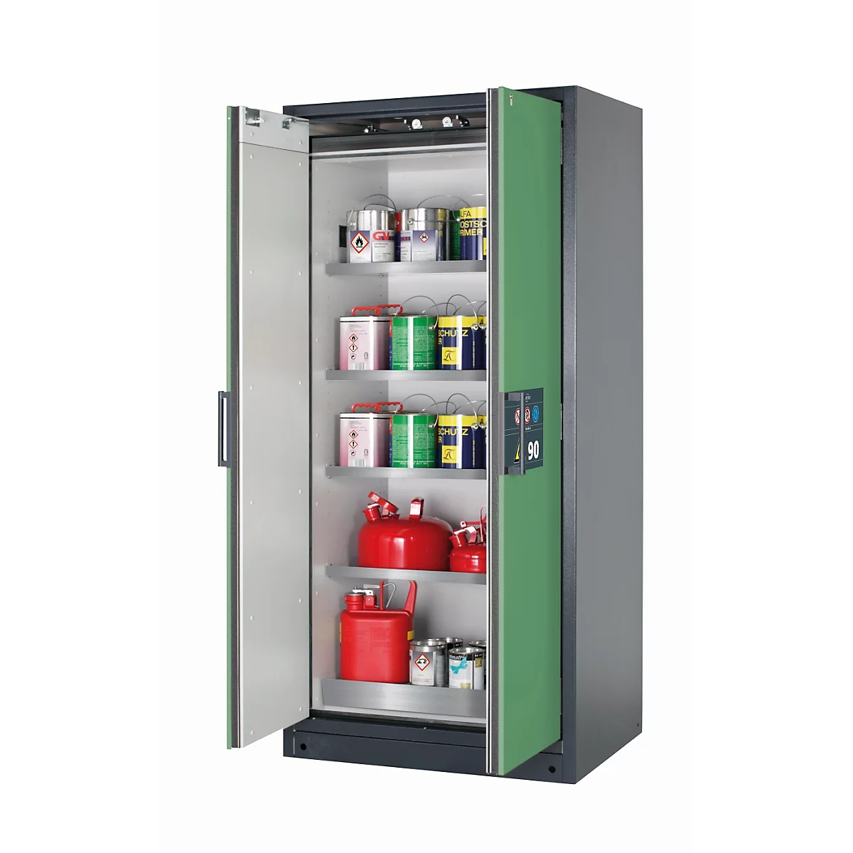 Sicherheitsschrank Typ 90 asecos Q-CLASSIC-90, Flügeltüren, Front Resedagrün, B 893 x T 615 x H 1953 mm
