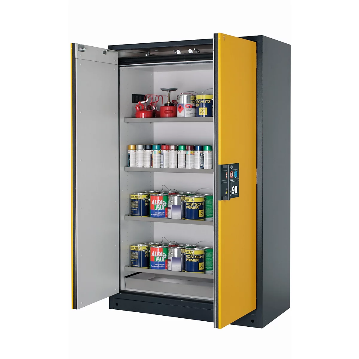 Sicherheitsschrank Typ 90 asecos Q-CLASSIC-90, Flügeltüren, Front Sicherheitsgelb, B 1193 x T 615 x H 1953 mm