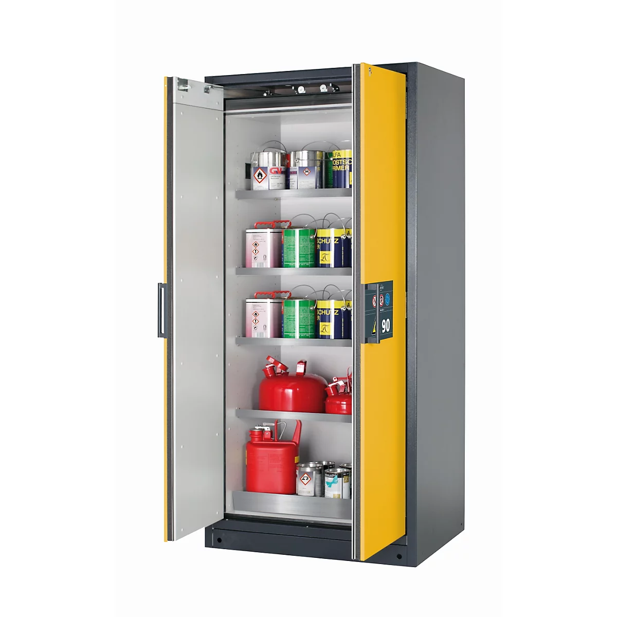 Sicherheitsschrank Typ 90 asecos Q-CLASSIC-90, Flügeltüren, Front Sicherheitsgelb, B 893 x T 615 x H 1953 mm