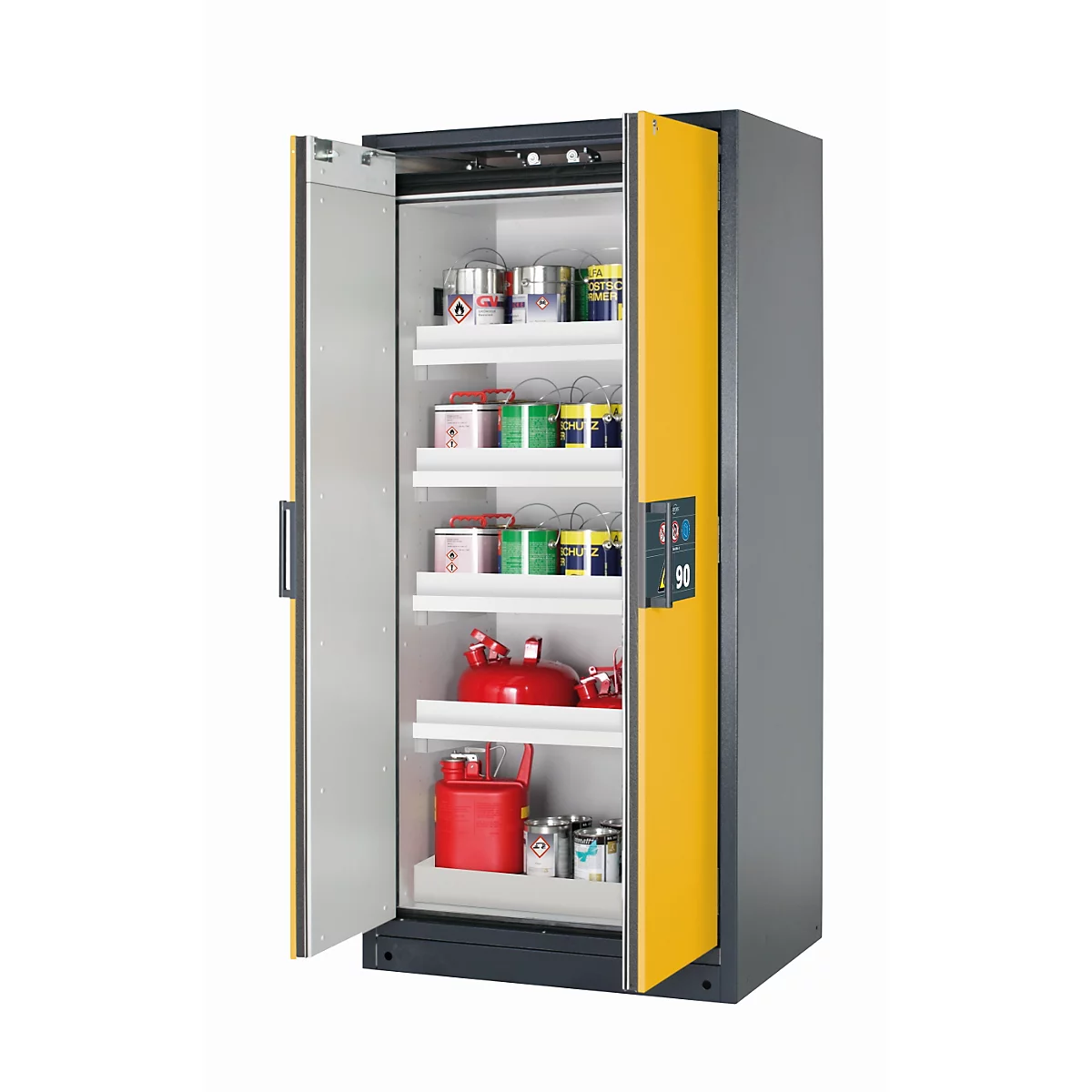 Sicherheitsschrank Typ 90 asecos Q-CLASSIC-90, Flügeltüren, Front Sicherheitsgelb, B 893 x T 615 x H 1953 mm
