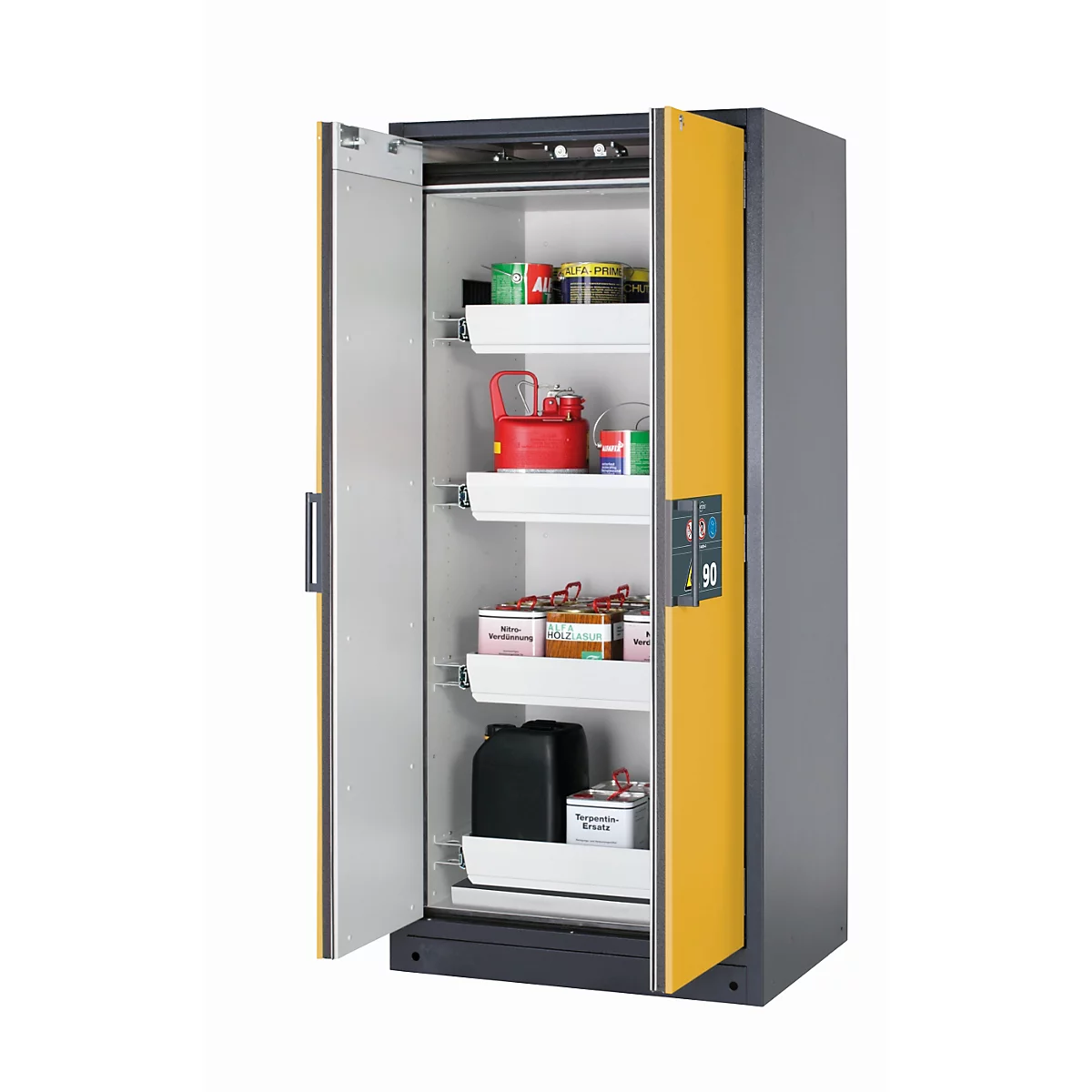 Sicherheitsschrank Typ 90 asecos Q-CLASSIC-90, Flügeltüren, Front Sicherheitsgelb, B 893 x T 615 x H 1953 mm