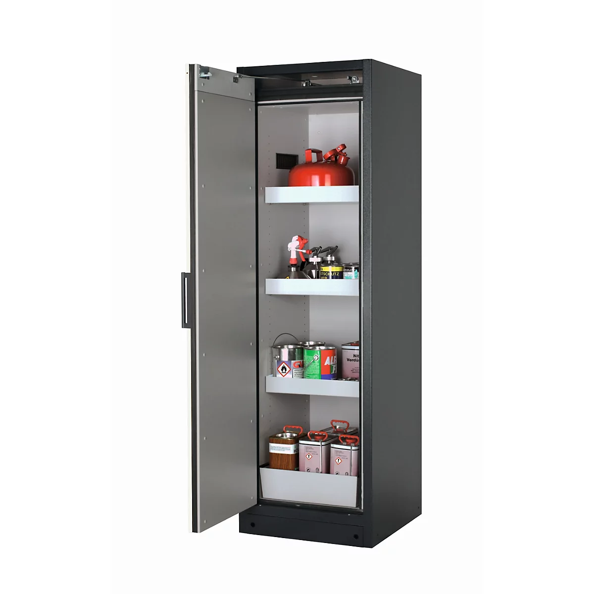 Sicherheitsschrank Typ 90 asecos Q-PEGASUS-90, Flügeltür mit Schließ-Automatik, Anschlag links, Front asecos Silber, B 599 x T 615 x H 1953 mm