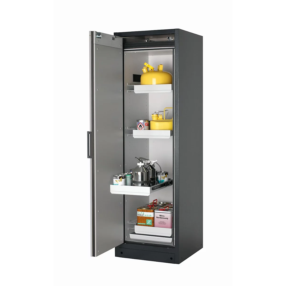 Sicherheitsschrank Typ 90 asecos Q-PEGASUS-90, Flügeltür mit Schliess-Automatik, Anschlag links, Front asecos Silber, B 599 x T 615 x H 1953 mm