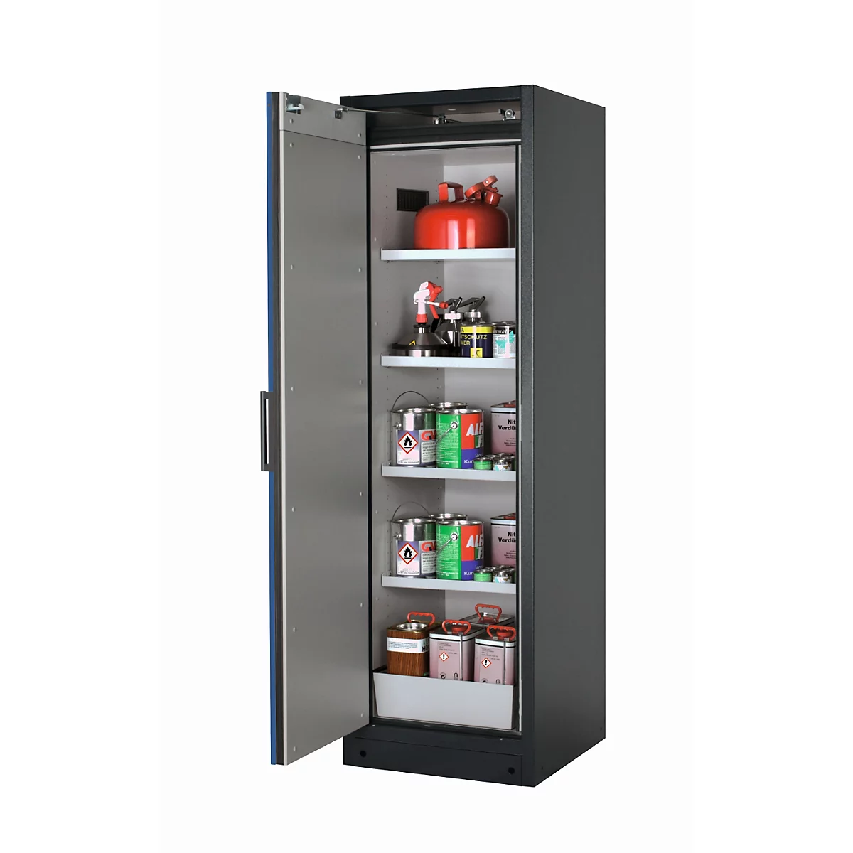 Sicherheitsschrank Typ 90 asecos Q-PEGASUS-90, Flügeltür mit Schließ-Automatik, Anschlag links, Front Enzianblau, B 599 x T 615 x H 1953 mm