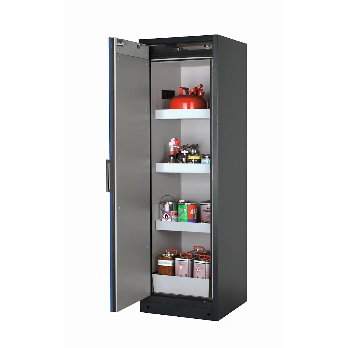 Sicherheitsschrank Typ 90 asecos Q-PEGASUS-90, Flügeltür mit Schließ-Automatik, Anschlag links, Front Enzianblau, B 599 x T 615 x H 1953 mm