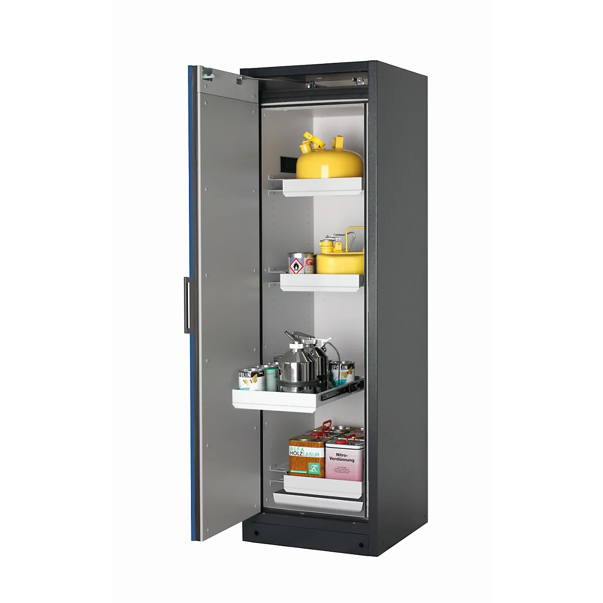 Sicherheitsschrank Typ 90 asecos Q-PEGASUS-90, Flügeltür mit Schliess-Automatik, Anschlag links, Front Enzianblau, B 599 x T 615 x H 1953 mm