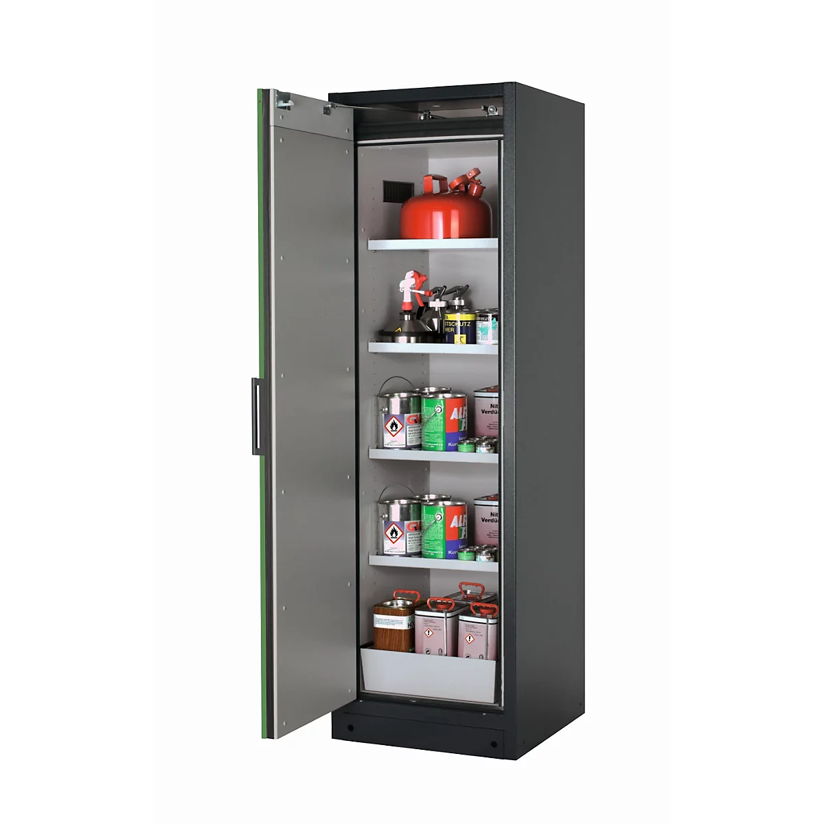 Sicherheitsschrank Typ 90 asecos Q-PEGASUS-90, Flügeltür mit Schließ-Automatik, Anschlag links, Front Resedagrün, B 599 x T 615 x H 1953 mm