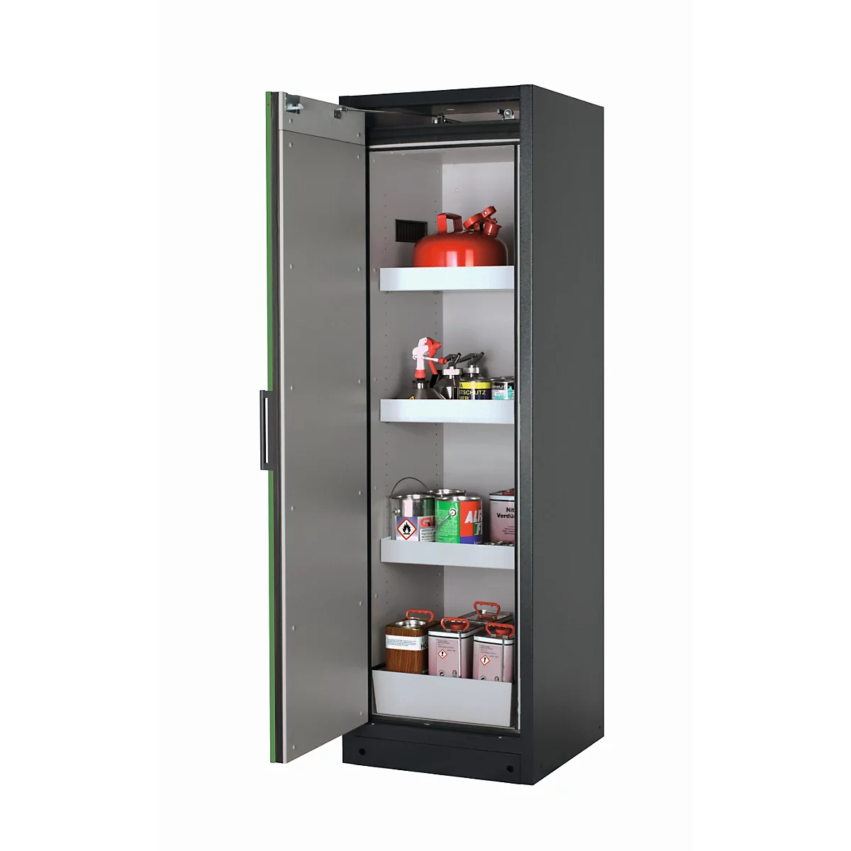 Sicherheitsschrank Typ 90 asecos Q-PEGASUS-90, Flügeltür mit Schließ-Automatik, Anschlag links, Front Resedagrün, B 599 x T 615 x H 1953 mm