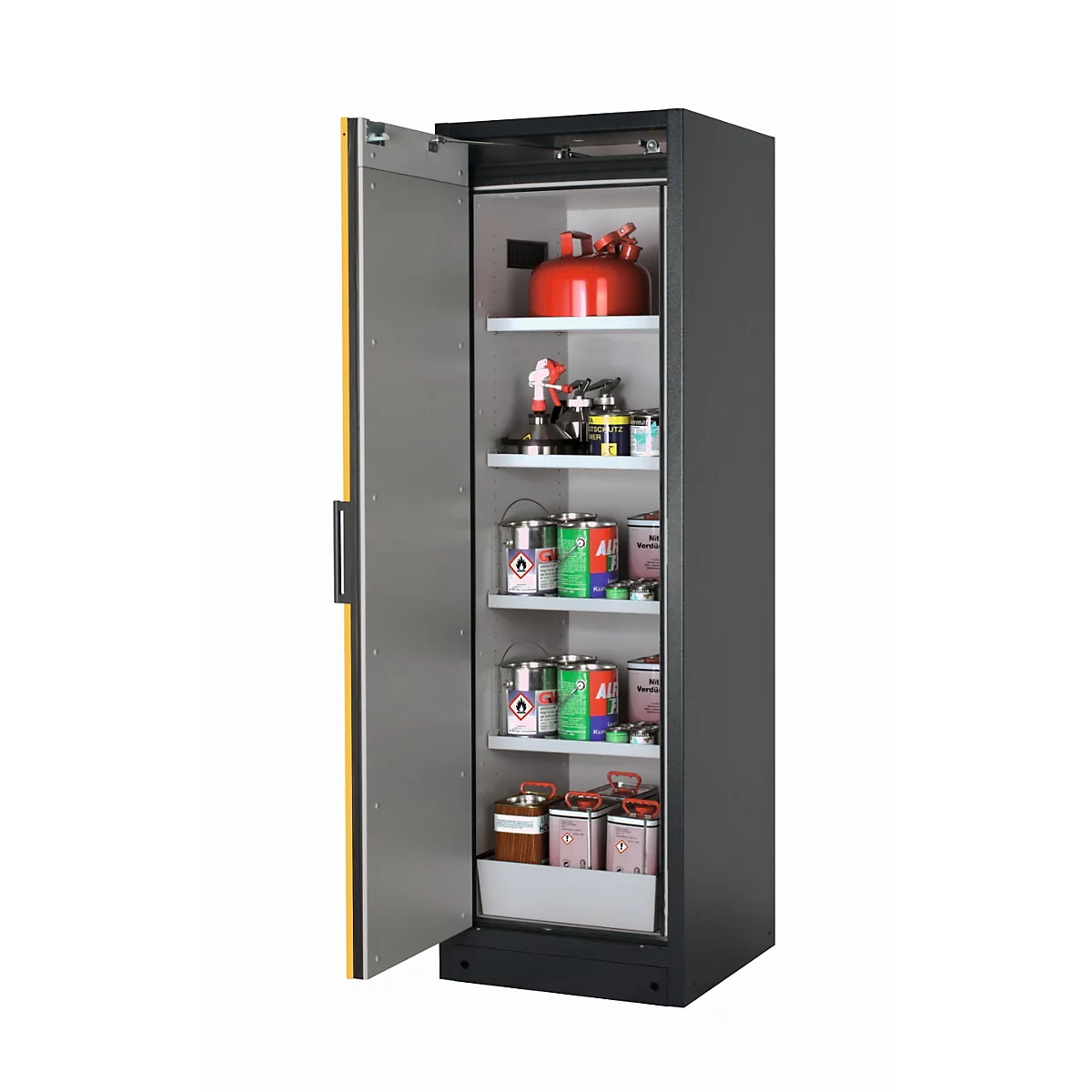 Sicherheitsschrank Typ 90 asecos Q-PEGASUS-90, Flügeltür mit Schließ-Automatik, Anschlag links, Front Sicherheitsgelb, B 599 x T 615 x H 1953 mm