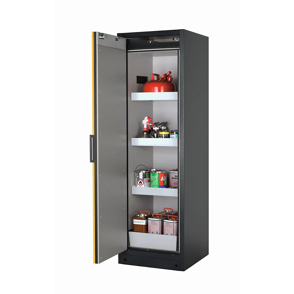 Sicherheitsschrank Typ 90 asecos Q-PEGASUS-90, Flügeltür mit Schließ-Automatik, Anschlag links, Front Sicherheitsgelb, B 599 x T 615 x H 1953 mm