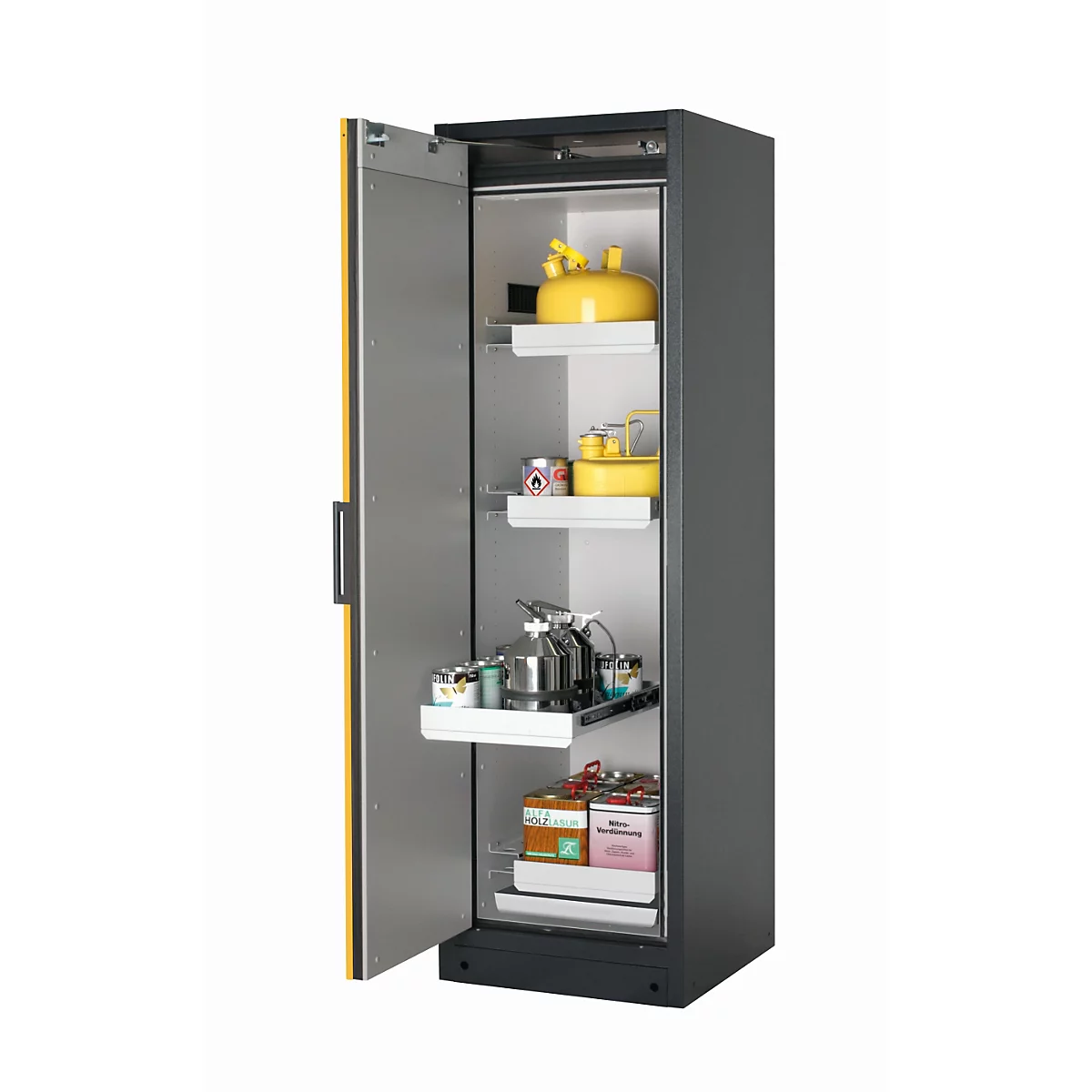 Sicherheitsschrank Typ 90 asecos Q-PEGASUS-90, Flügeltür mit Schliess-Automatik, Anschlag links, Front Sicherheitsgelb, B 599 x T 615 x H 1953 mm