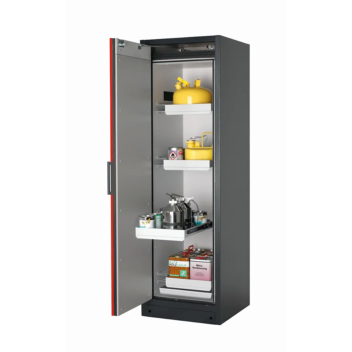 Sicherheitsschrank Typ 90 asecos Q-PEGASUS-90, Flügeltür mit Schliess-Automatik, Anschlag links, Front Verkehrsrot, B 599 x T 615 x H 1953 mm