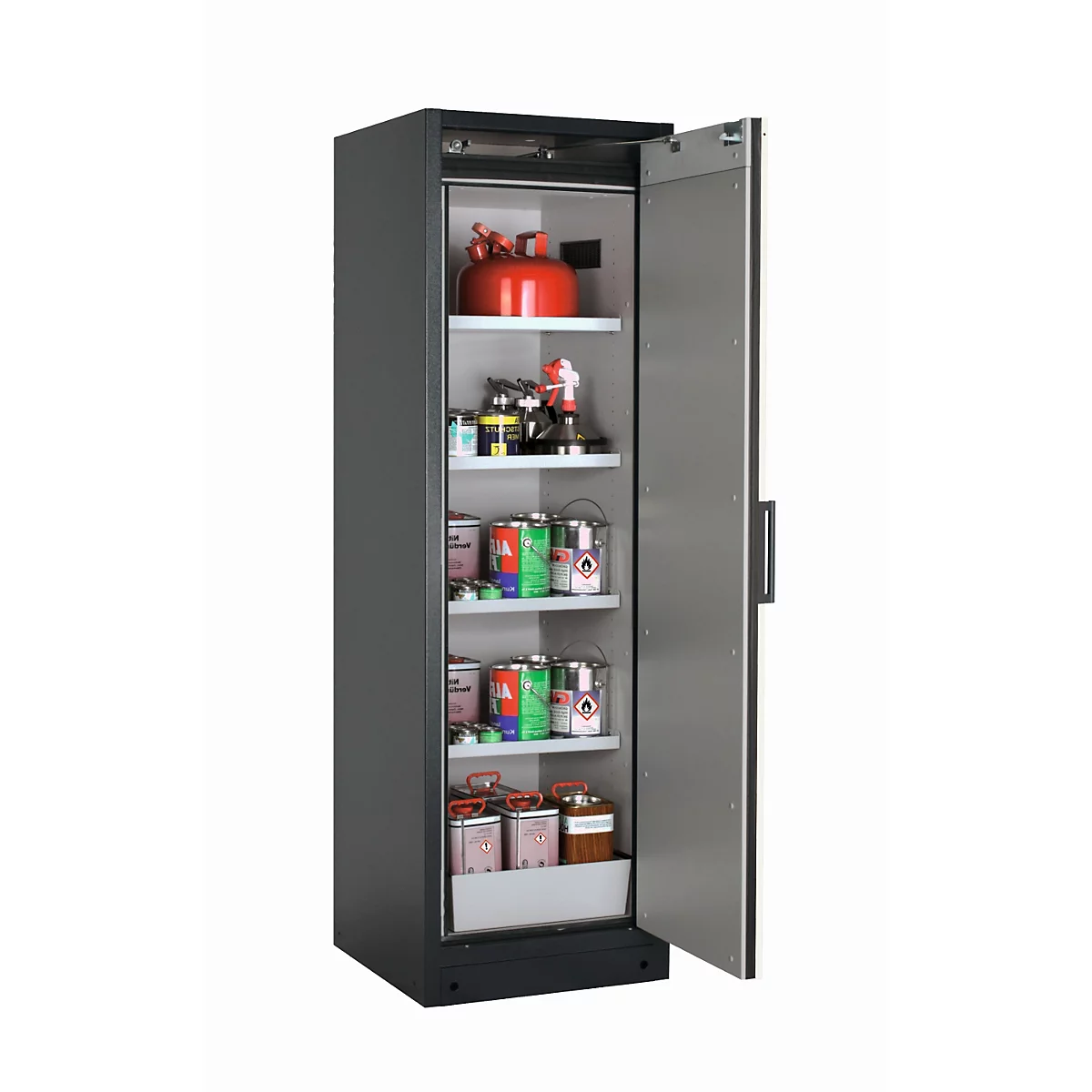 Sicherheitsschrank Typ 90 asecos Q-PEGASUS-90, Flügeltür mit Schließ-Automatik, Anschlag rechts, Front asecos Silber, B 599 x T 615 x H 1953 mm