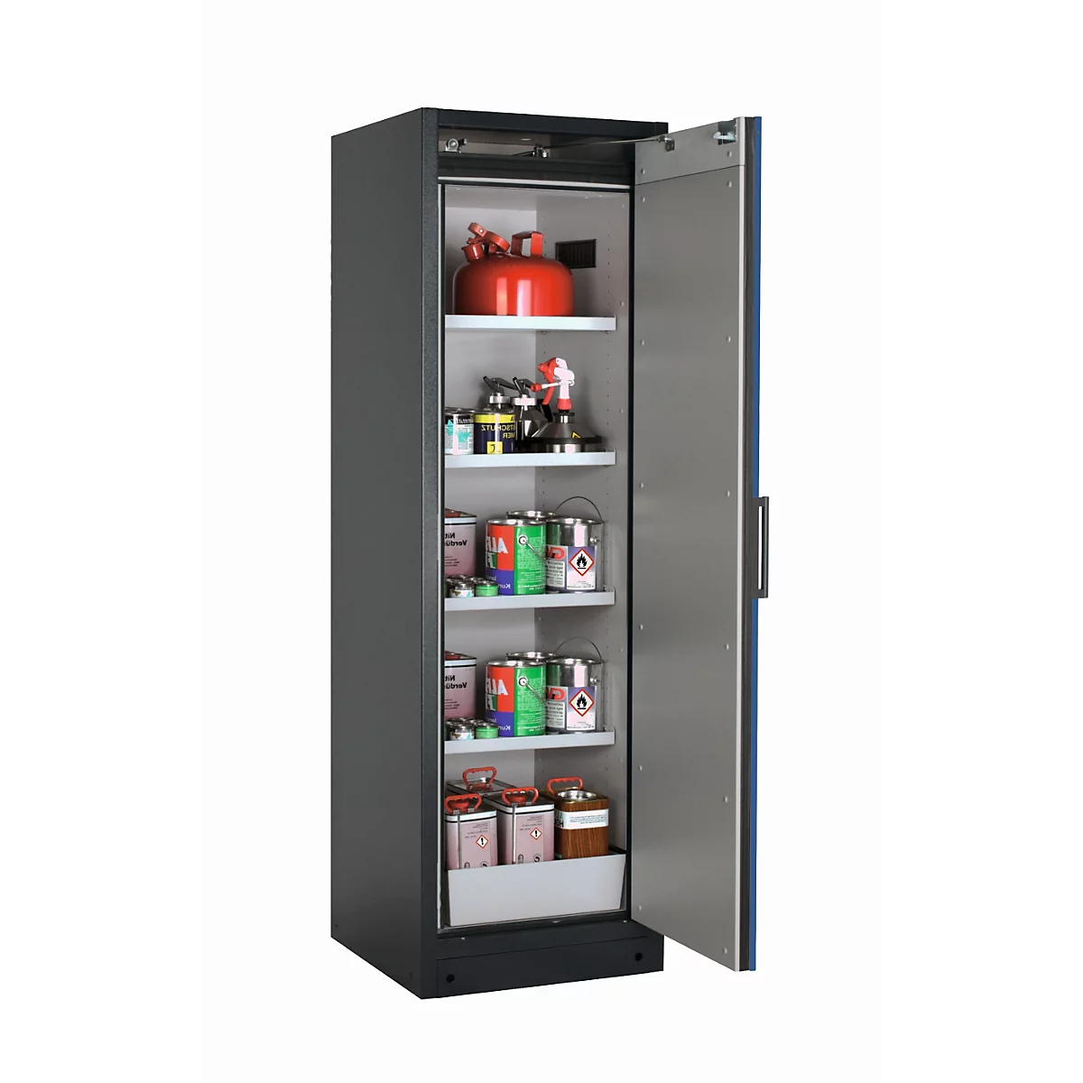 Sicherheitsschrank Typ 90 asecos Q-PEGASUS-90, Flügeltür mit Schließ-Automatik, Anschlag rechts, Front Enzianblau, B 599 x T 615 x H 1953 mm