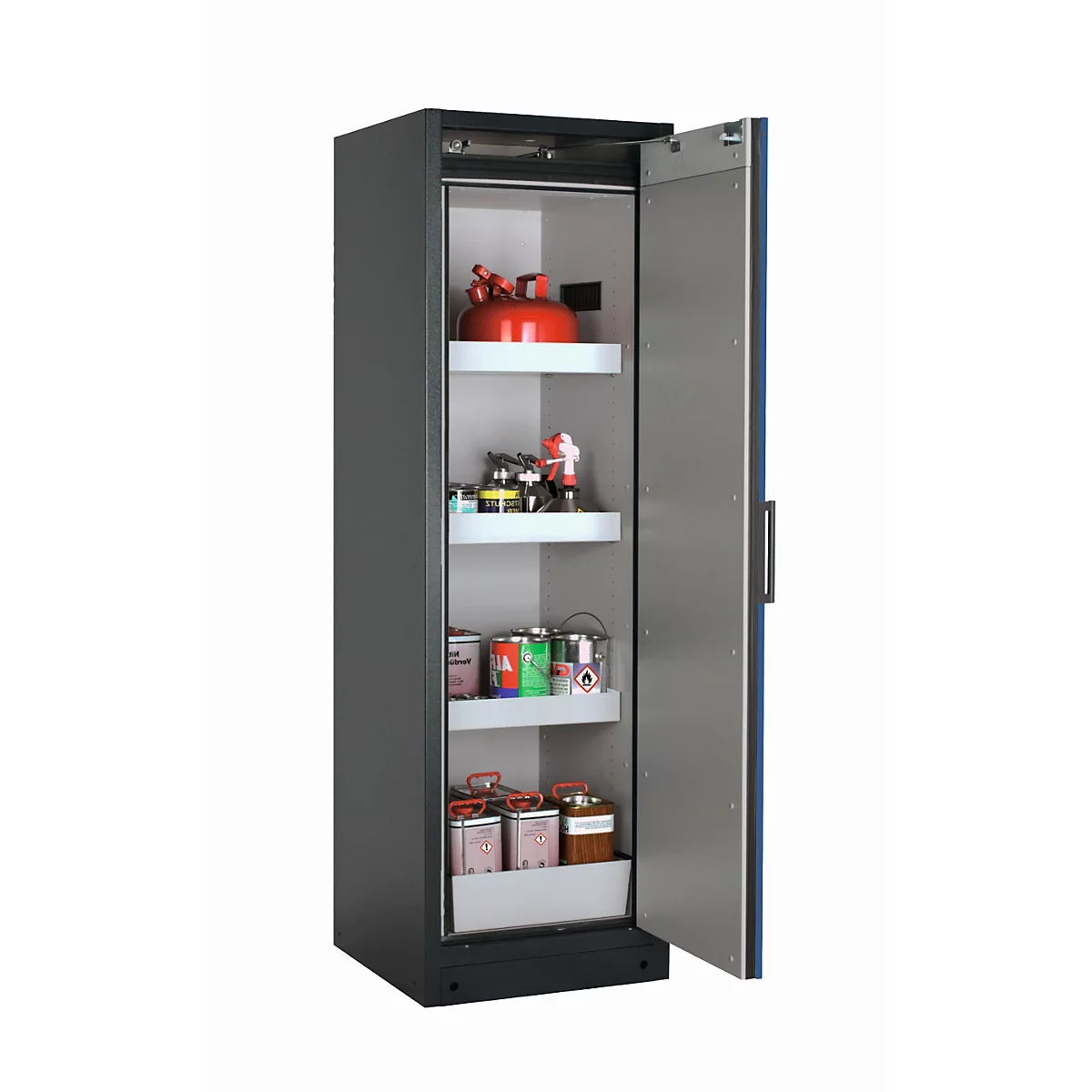Sicherheitsschrank Typ 90 asecos Q-PEGASUS-90, Flügeltür mit Schließ-Automatik, Anschlag rechts, Front Enzianblau, B 599 x T 615 x H 1953 mm