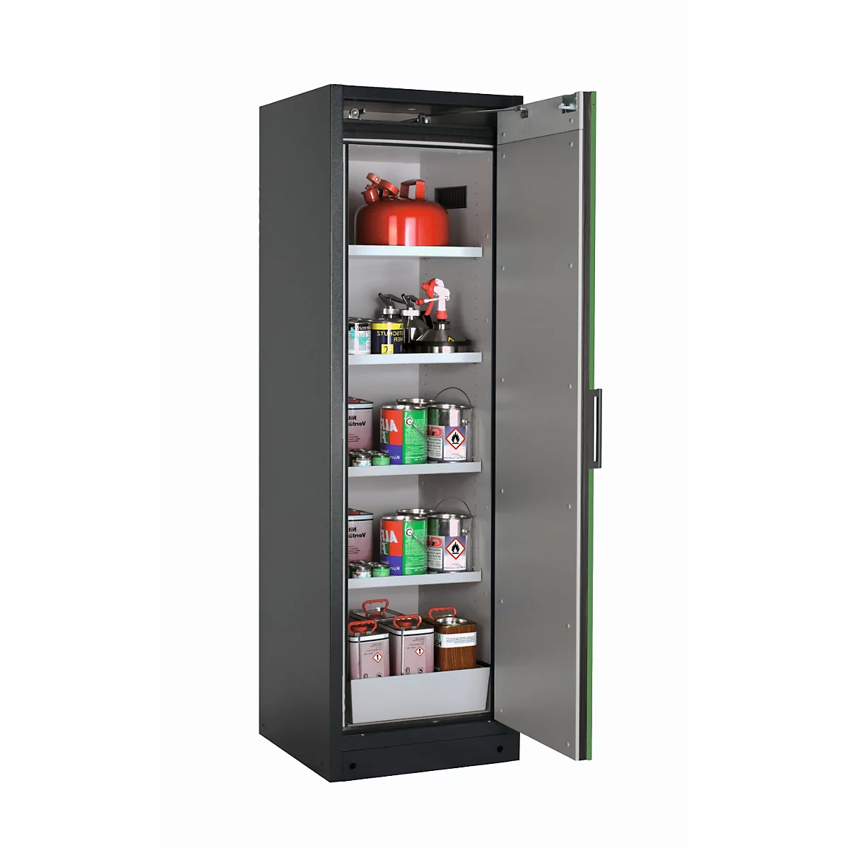 Sicherheitsschrank Typ 90 asecos Q-PEGASUS-90, Flügeltür mit Schließ-Automatik, Anschlag rechts, Front Resedagrün, B 599 x T 615 x H 1953 mm