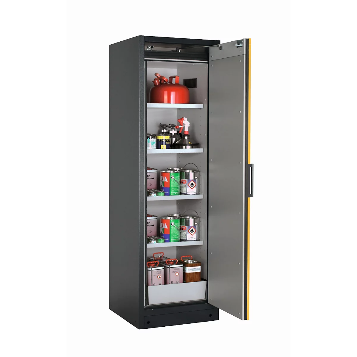 Sicherheitsschrank Typ 90 asecos Q-PEGASUS-90, Flügeltür mit Schließ-Automatik, Anschlag rechts, Front Sicherheitsgelb, B 599 x T 615 x H 1953 mm