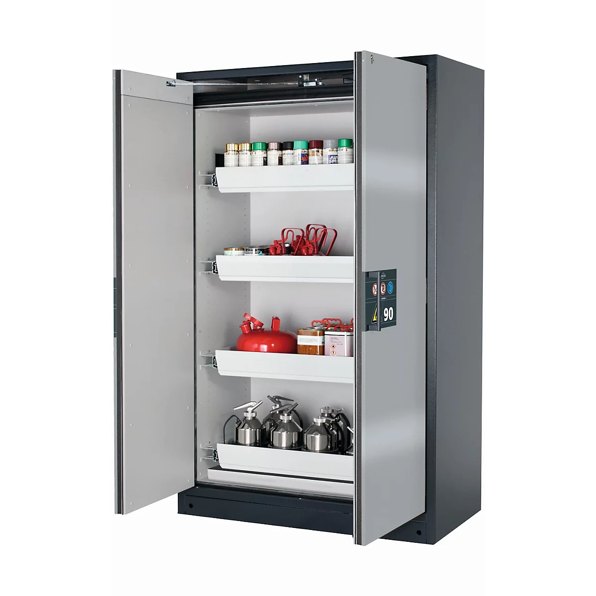 Sicherheitsschrank Typ 90 asecos Q-PEGASUS-90, Flügeltüren mit Schließ-Automatik, Einhandbedienung, Front asecos Silber, B 1193 x T 615 x H 1953 mm