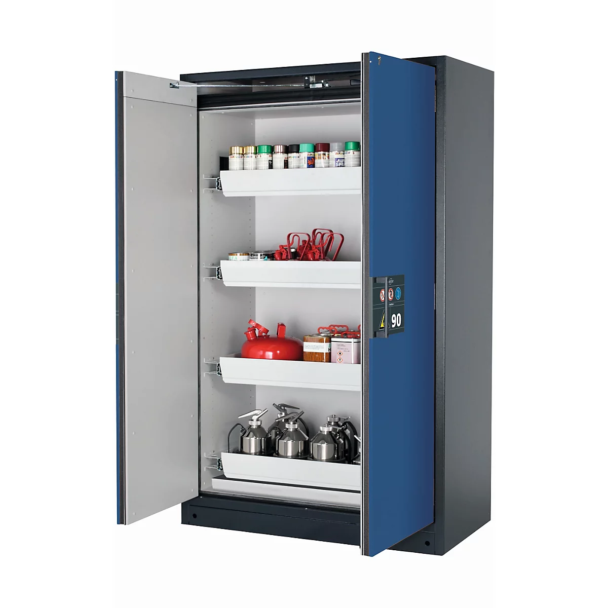 Sicherheitsschrank Typ 90 asecos Q-PEGASUS-90, Flügeltüren mit Schließ-Automatik, Einhandbedienung, Front Enzianblau, B 1193 x T 615 x H 1953 mm