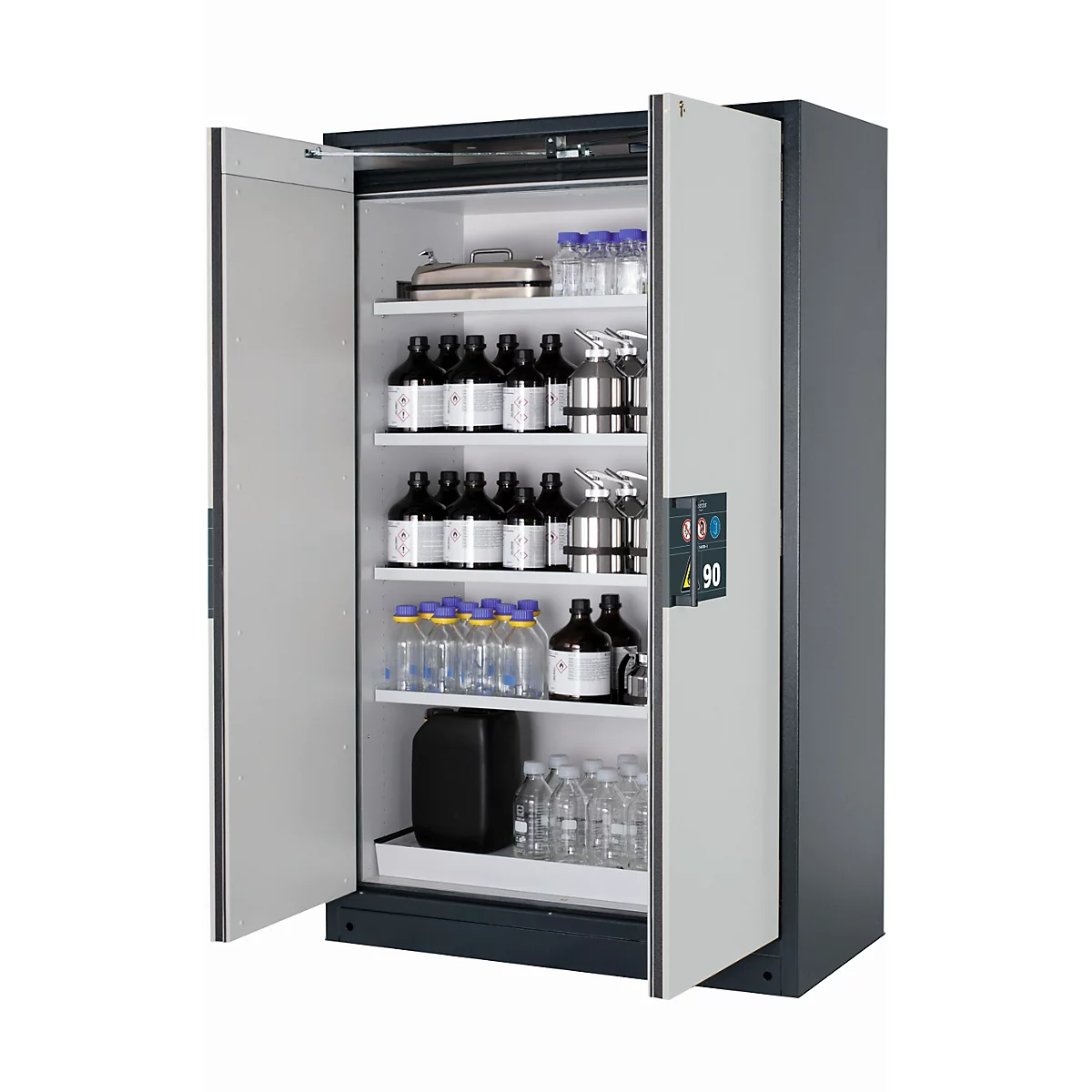 Sicherheitsschrank Typ 90 asecos Q-PEGASUS-90, Flügeltüren mit Schließ-Automatik, Einhandbedienung, Front Lichtgrau, B 1193 x T 615 x H 1953 mm