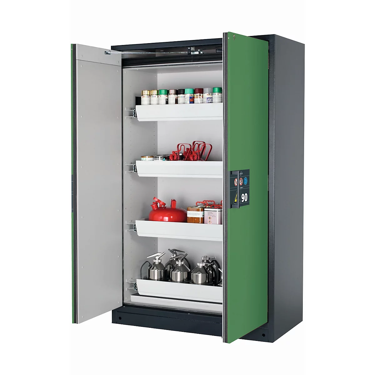Sicherheitsschrank Typ 90 asecos Q-PEGASUS-90, Flügeltüren mit Schließ-Automatik, Einhandbedienung, Front Resedagrün, B 1193 x T 615 x H 1953 mm