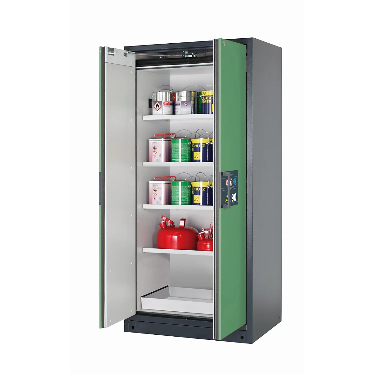 Sicherheitsschrank Typ 90 asecos Q-PEGASUS-90, Flügeltüren mit Schließ-Automatik, Einhandbedienung, Front Resedagrün, B 893 x T 615 x H 1953 mm