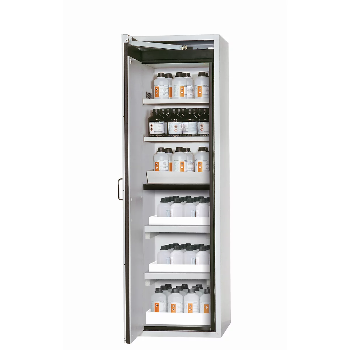 Sicherheitsschrank Typ 90 asecos S-CLASSIC-90, Flügeltür mit Türfeststellanlage, Anschlag links, Front Lichtgrau, B 596 x T 616 x H 1968 mm