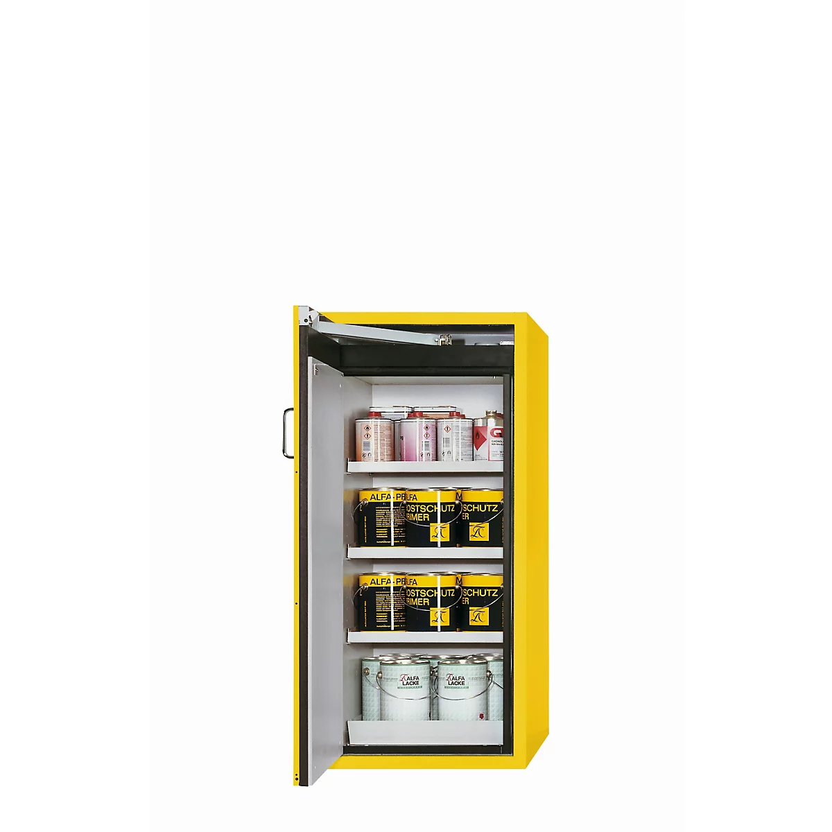 Sicherheitsschrank Typ 90 asecos S-CLASSIC-90, Flügeltür mit Türfeststellanlage, Anschlag links, Front Sicherheitsgelb, B 596 x T 616 x H 1298 mm