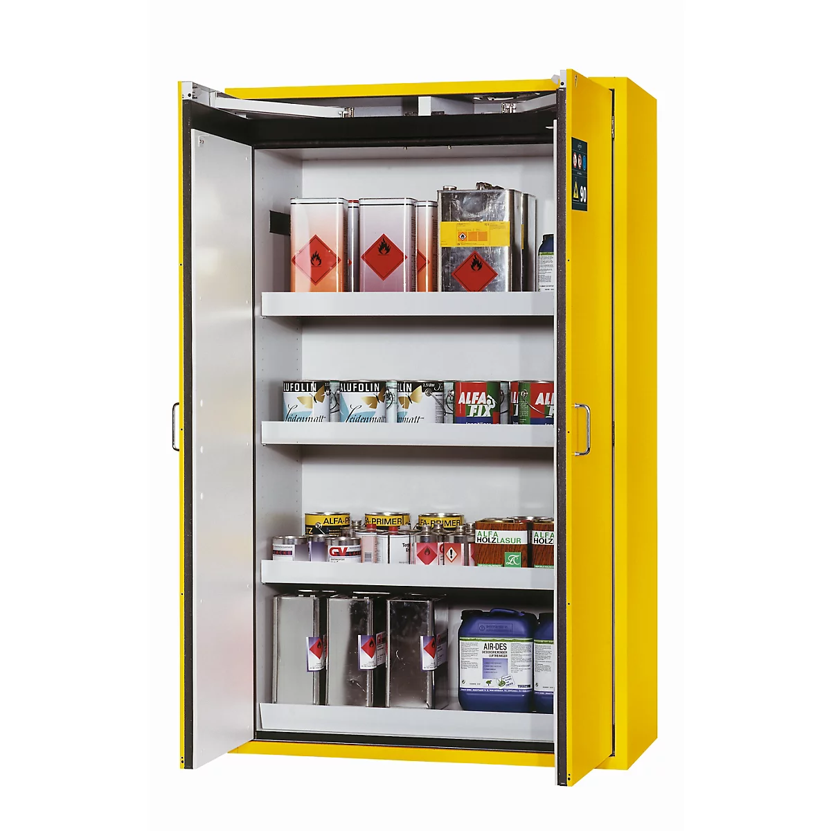 Sicherheitsschrank Typ 90 asecos S-CLASSIC-90, Flügeltüren, Front Sicherheitsgelb, B 1196 x T 616 x H 1968 mm
