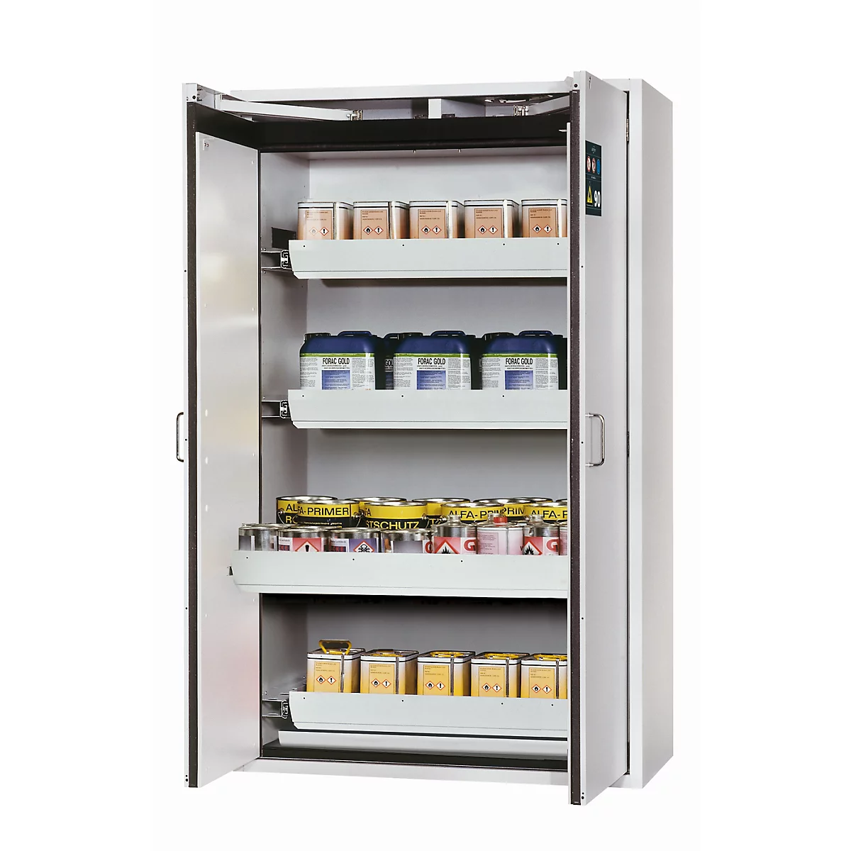 Sicherheitsschrank Typ 90 asecos S-CLASSIC-90, Flügeltüren mit Türfeststellanlage, Front Lichtgrau, B 1196 x T 616 x H 1968 mm