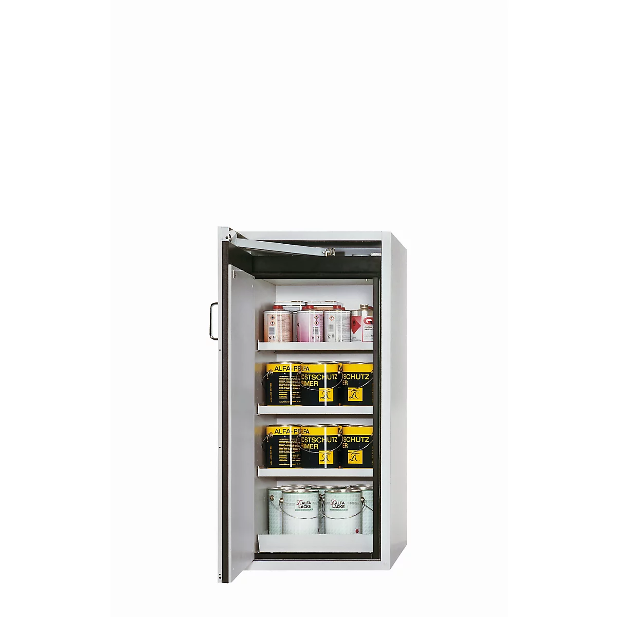 Sicherheitsschrank Typ 90 asecos S-PEGASUS-90, Flügeltür mit Schließ-Automatik, Anschlag links, Front Lichtgrau, B 596 x T 616 x H 1298 mm